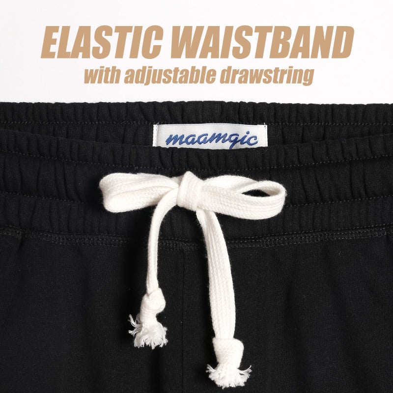 maamgic Mens Athletic Gym Shorts 5.5" Elastic Waist Casual Pajama Pocket Jogger Men Workout Short Pants Black Large - Image 4